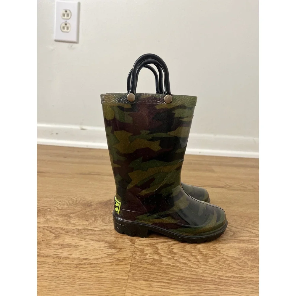 Western Chief Camo Light Up Rain Boots Kids Size 7 Olive Green Camo blue green‎